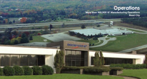 Ascencione's 100,000 sq. ft. manufacturing facility in Reed City, MI, located off US 131, showcasing the building's front view and an aerial perspective of the entire plant.